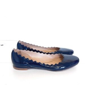 Chloe Womens Lauren Ballerina Flat Size 38 Navy Patent Leather Minimal Classic